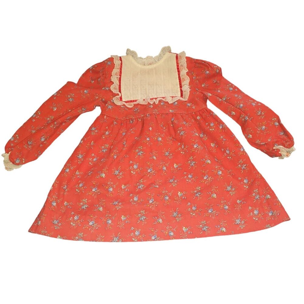 Vintage Precious Originals Prairie Dress 4T (fits 3T) Floral Lace USA Made